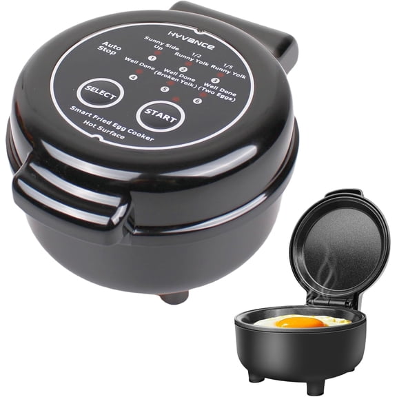 Automatic Fried Egg Cooker with Sunny Side Up Over Easy and Fully Cooked Settings Auto Power Off Alarm Nonstick Round Shape Black Bestseling