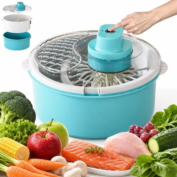 Automatic Fruit and Vegetable Spinner & Strainer, Electric Washer & Dryer with Brush & Non-Slip Base for Lettuce, Berries & Veggies – Multifunctional Salad Prep Tool