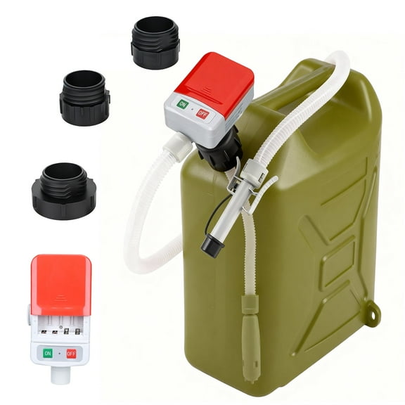 Automatic Fuel Transfer Pump with Auto-stop Sensor,3.2GPM & 51" Hose & 3 Size Adapters Battery Powered Gas Can Pump with Leak Protection for Gasoline,Diesel,Kerosene - Red