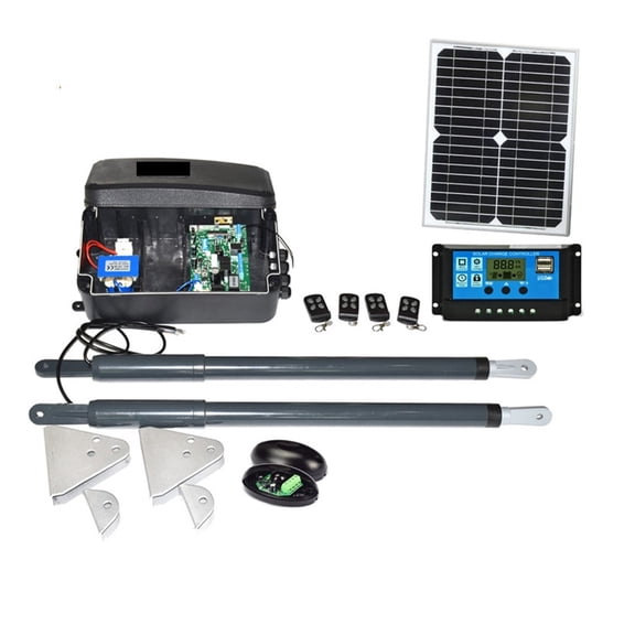 Automatic Gate Opener Kit Heavy Duty Solar Dual Gate Operator For Dual Swing Gates Up To 16 Feet Or 440 Pounds GSM Optional