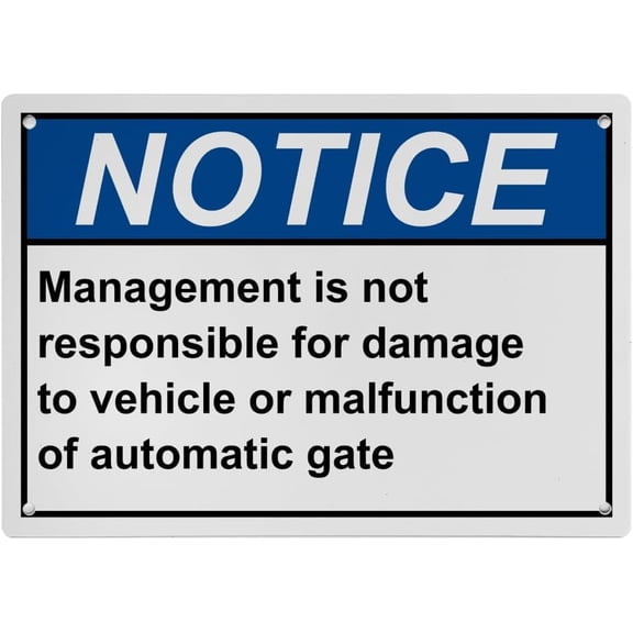 Automatic Gate Vehicle Damage Sign, Industrial Automatic Entrance Sign 8"x12" UV Resistant Plastic for Indoor Outdoor