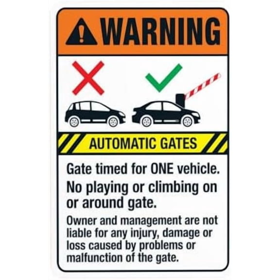 Automatic Gates Timed For One Vehicle No Playing Or Climbing On Or Around Gate Warning Sign, Gate Metal Signs for Business Home Street Wall Caution Custom Decor 8 x 12 Inch