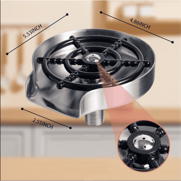 Automatic Glass Rinser | High-Pressure Cup Washer for Sink attachment | Instant Cleaner Attachment for Wine Glasses, Bottles, Coffee Cups | Home & Commercial Use | 304 Stainless Steel Brushed Nickel