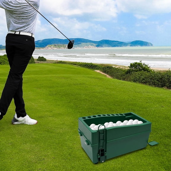 Automatic Golf Tee Machine with 9 Club Slots, Golf Ball Dispenser (Holds 100 Balls), No Electricity Needed Golf Training & Practice Pitching Aid with 3 Batting Stands
