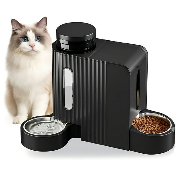 Automatic Gravity Cat Food Feeder And Water Dispenser Stainless Steel Two-in-One Set Large Capacity Dispenser for Pets Dogs, Puppies, Kittens