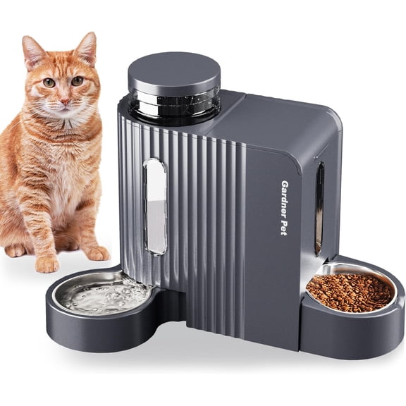 Automatic Gravity Cat Food Feeder and Water Dispenser Stainless Steel Two-in-One Set Large Capacity for Pets Dogs, Puppies, Kittens-(0.8 Gallons x 2)