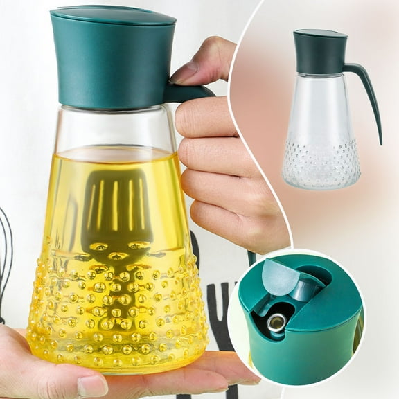 Automatic Gravity Flow Oil Dispenser Bottle Leakproof Glass Kitchen Container with Stopper for Cooking Vinegar Syrup 630ml 1 Count