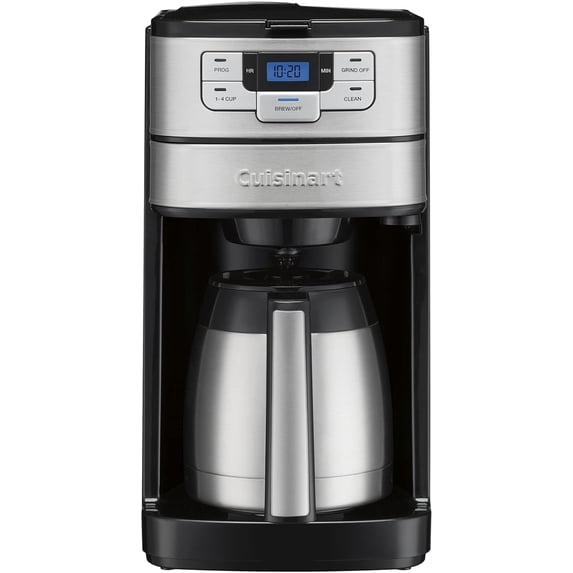 Automatic Grind & Brew 10-Cup Coffee Maker with Blade Grinder, Programmable Coffee Machine Glass Carafe with 1-4 Cup Setting, Brew Pause, Grind-Off Option, DGB-450NAS, Black/Stainless Steel
