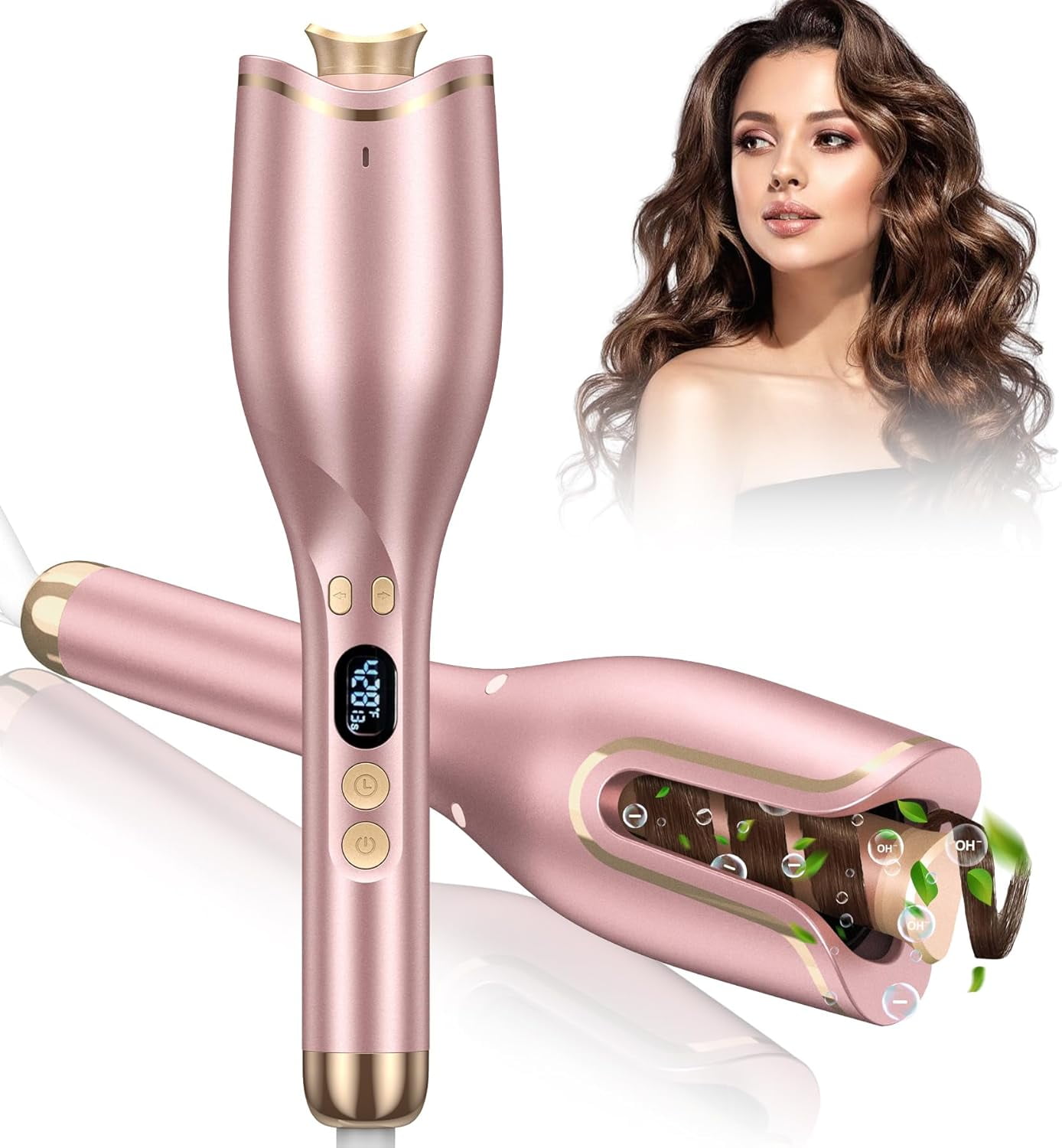 Automatic Hair Curler with Anti-Scald & Anti-Tangle Technology, 1" Rotating Ceramic Barrel with 4 Heat Settings, One-Touch Smart Curling Iron for Beginners