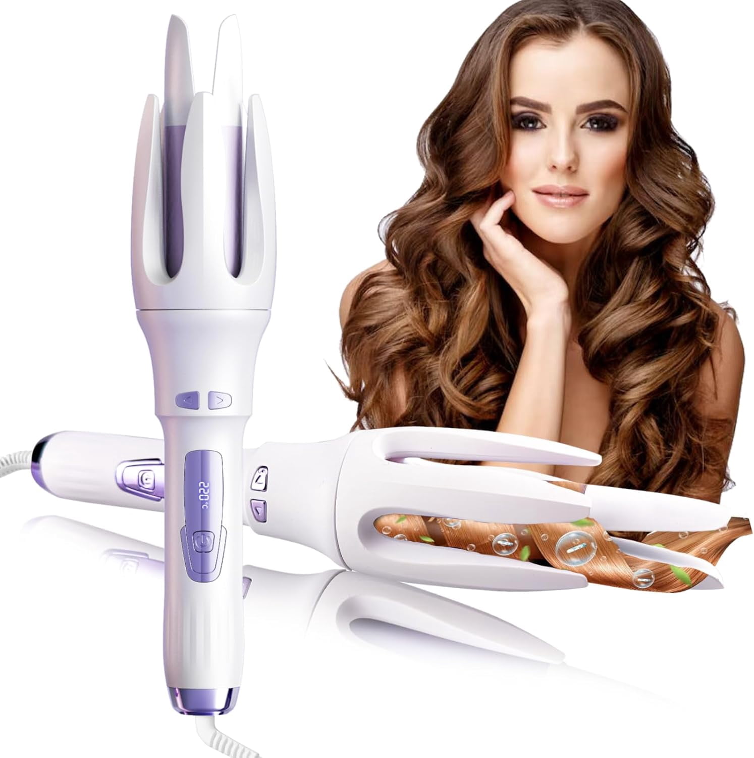 Automatic Hair Curler, Professional Auto-Rotating Curling Iron with 1 1/4 Inch Ceramic Barrel, 4 Adjustable Temperature Settings, Anti-Tangle & Anti-Scald Design for All Hair Types,white