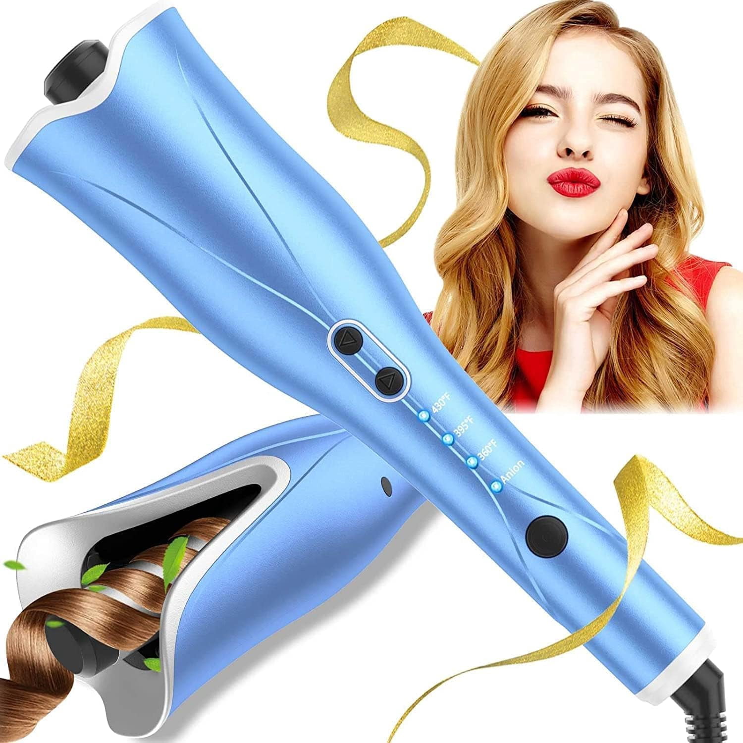 Automatic Hair Curler with 4 Temperature & 3 Timer Settings, Auto-Rotating Ceramic Curling Iron with Anti-Tangle & Anti-Scald Design