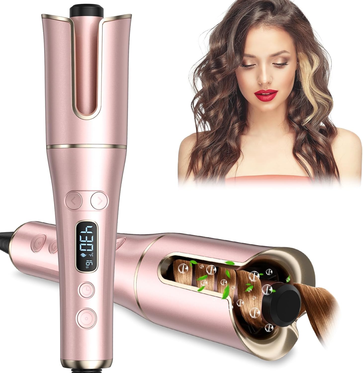 Automatic Hair Curler with 4 Temperature & 3 Timer Settings, Auto-Rotating Ceramic Curling Iron with Anti-Tangle & Anti-Scald Design