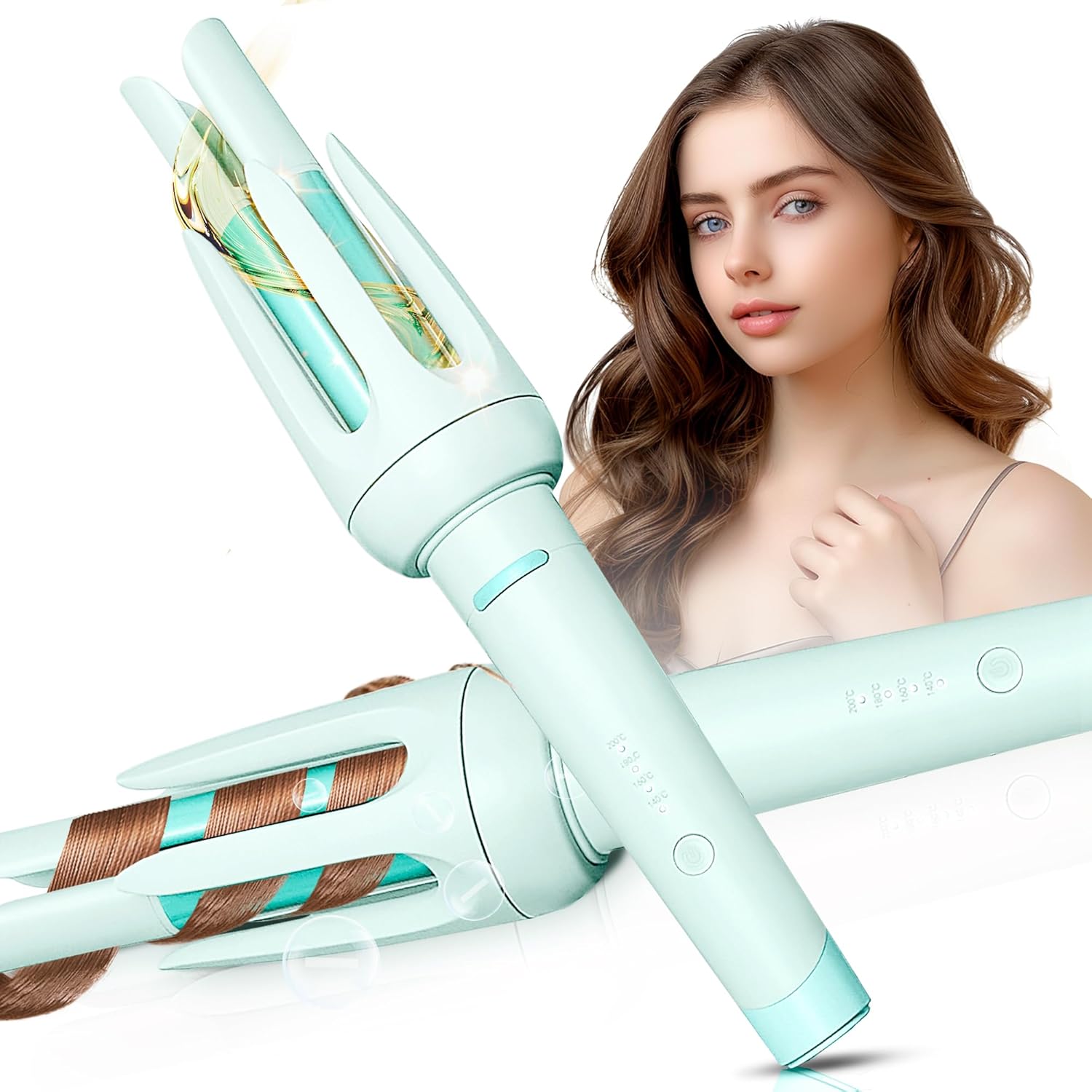 Automatic Hair Curler with 4 Temperature & 3 Timer Settings, Auto-Rotating Ceramic Curling Iron with Anti-Tangle & Anti-Scold Design