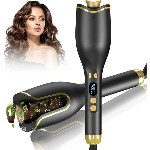 Automatic Hair Curler with 4 Temperature & 4 Timer Settings, Auto-Rotating Ceramic Curling Iron with LCD Display, Anti-Tangle & Anti-Scald Design