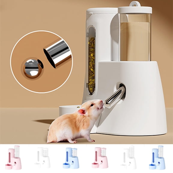 Automatic Hamster Feeder,Feeding Bowl with Water Bottle,Large Capacity Multifunctional Automatic Bottle Dispenser for Bunny (Whith,S)
