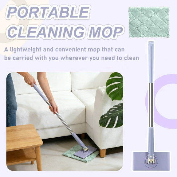 Automatic Hands-Free Push Pull Mop with 360° Rotating Head, Upgraded Grip, Cloth Changing Mop for Bathroom and Kitchen Floor Cleaning, Includes 1 Mop and 6 Reusable Microfiber Cloths (71cm, Purple)