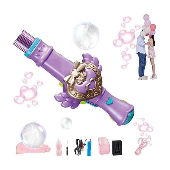 Automatic Heart-Shaped Bubble Wand, Rechargeable Smoke Bubble Machine with Lights & Music, Easter Basket Gifts, Outdoor Summer Fun Toys, Princess Party Favors, Birthday Present Ideas