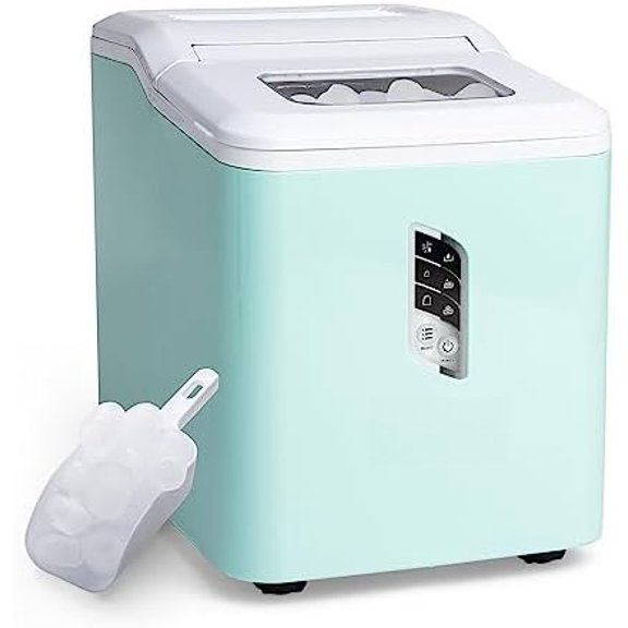 Automatic Ice Maker, Self-Cleaning, Countertop Size, 26 lbs in 24 Hours, 9 Large or Small Ice Cubes in 7 Minutes, LED Control Panel, Scoop Included, for Water Bottles, Mixed Drinks, Aqua