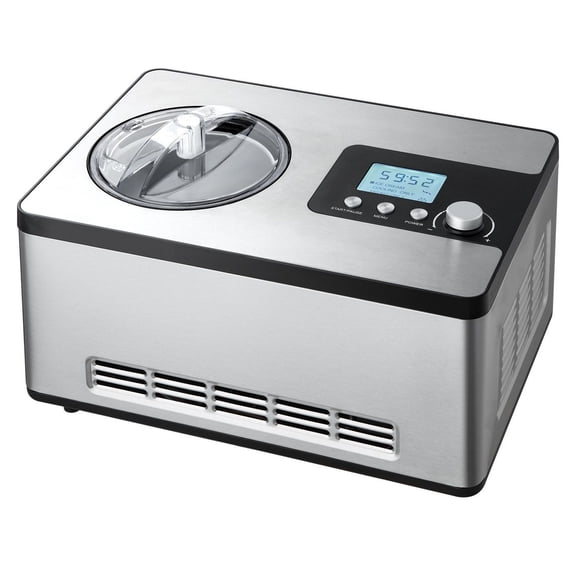 Automatic Ice Maker with Compressor, 2 Quart Frozen Yogurt Machine, Stainless Steel Sorbet Maker, 3 Modes Gelato Maker with LCD, Silver
