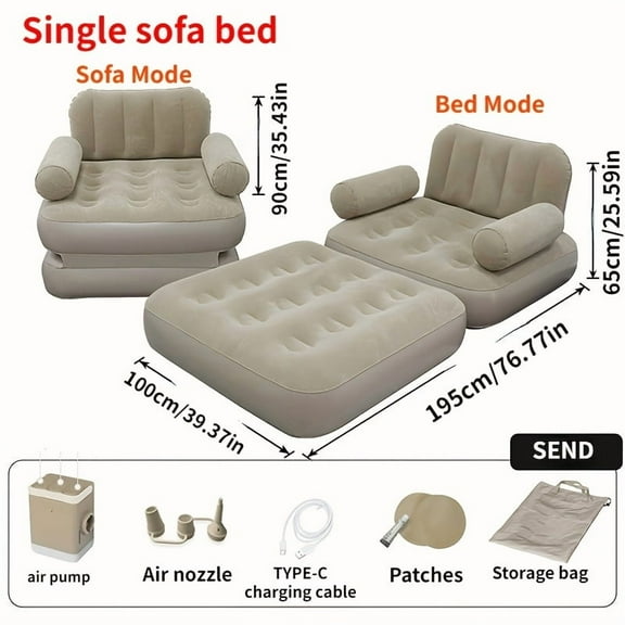 Automatic Inflatable Sofa - Converts from Chair to Bed with Reinforced Seams. Portable for Camping, Living Room & Small Spaces.
