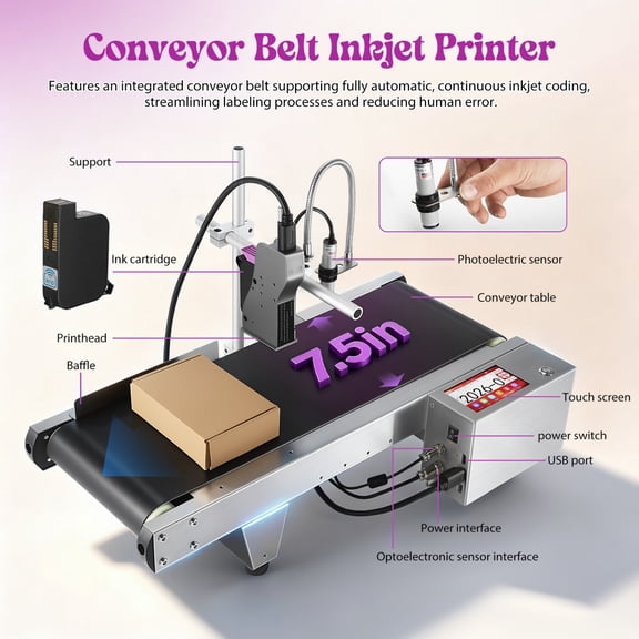 Automatic Inkjet Coding Machine, 2-12.7mm Small Conveyor Inkjet Printer, Automatic Inkjet Coder, Marking Equipment, for Date Coding, Batch Number and Logo Printing
