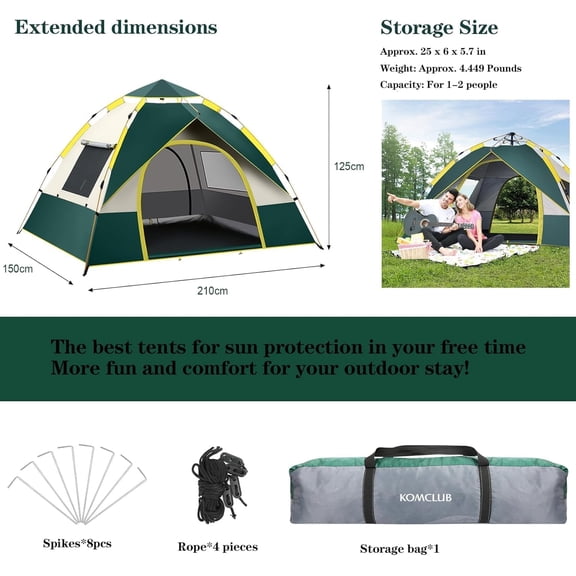 Automatic Instant Setup Camping Tent, 3-6 Person All-Season Tent with Dual Doors & Mesh Windows