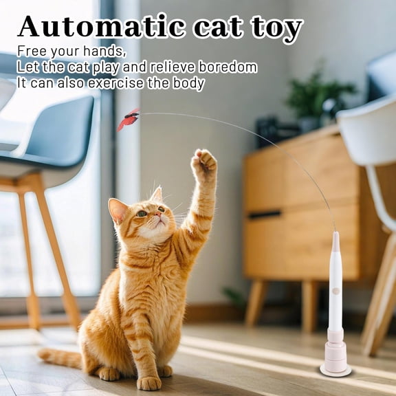Automatic Interactive Cat Teaser Wand with Strong Suction Cup Hands-Free Electric Fluttering Butterfly Toy for Boredom Exercise