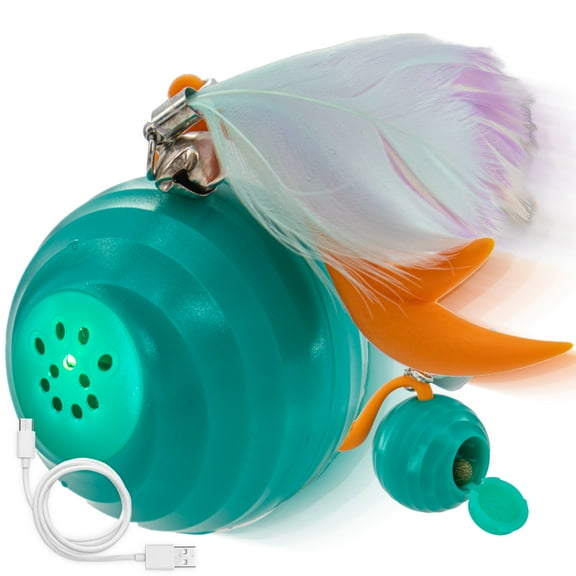 Automatic Interactive Cat Toy - 2.5" USB Rechargeable Ball with LED Lights & Twirling Feathers for Indoor Cats