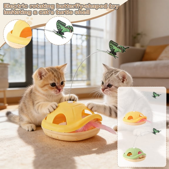 Automatic Interactive Cat Toys, Turtle Shell Interactive Pet Toy with Exciting Teaser Wand & Fluttering Rotating Track Feather for Bored Indoor Cats, Accessories for Indoor Kittens Green