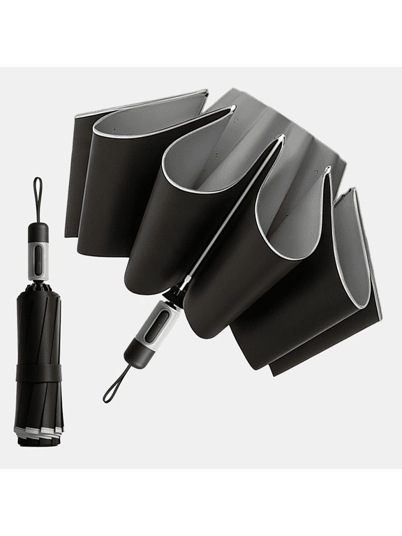 Automatic Reverse Umbrella 47inch Canopy Rain & Sun Protection Auto Open Close 10 Ribs Ideal for Car Inverted Everyday Use (black)