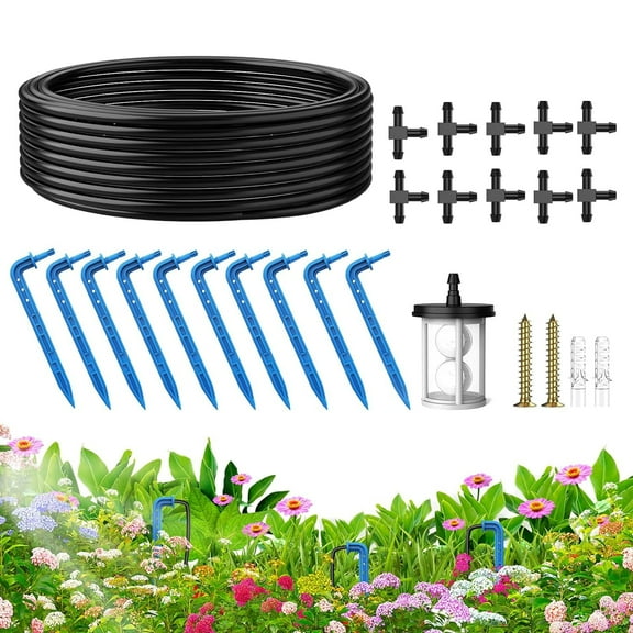 Automatic Irrigation Accessories Contain 10 Meter Irrigation Hose,10 Irrigation Drippers,10 Tees and Filter for Garden Plant Irrigation,Expansion Irrigation Kits for Solar Irrigation System
