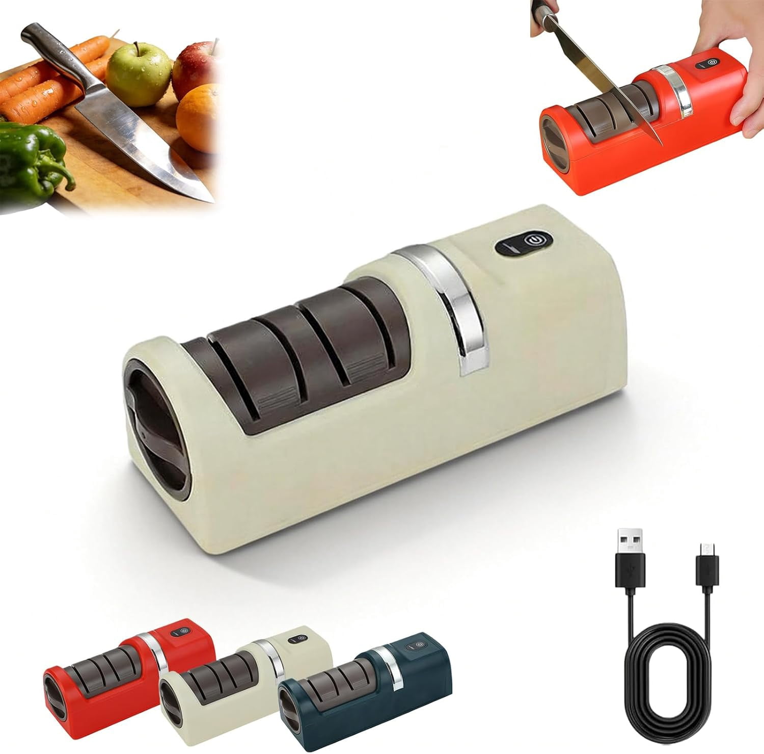 Automatic Kitchen Knife Sharpener, 2026 New Upgraded Electric Knife Sharpener, Cordless Rechargeable with Diamond Grinding Wheel for Household Knives