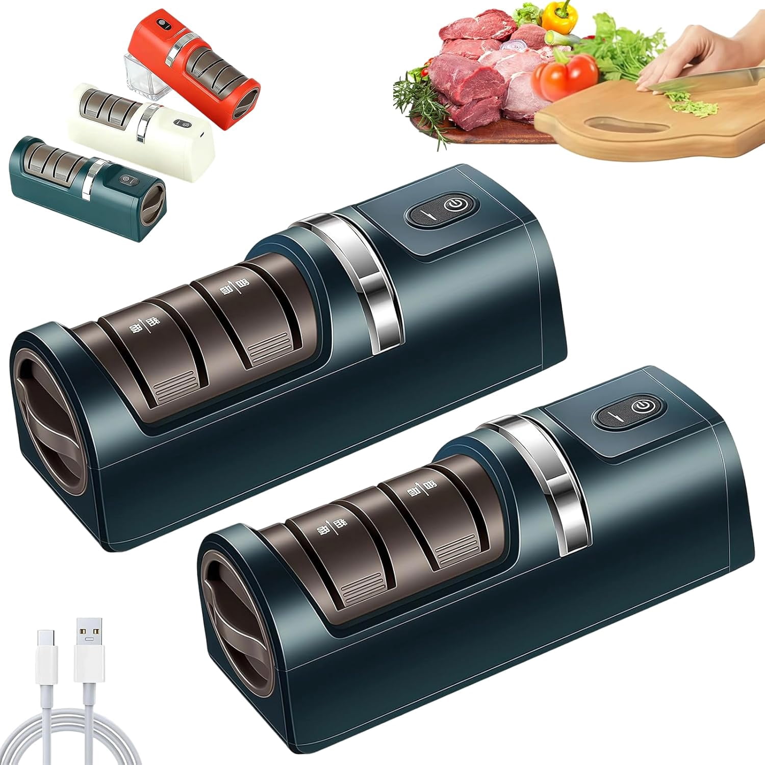 Automatic Kitchen Knife Sharpener, 2026 New Upgraded Electric Knife Sharpener, USB Rechargeable Cordless 3-Stage Professional Tool with Double-Sided Sharpening Stone, for All Knives & Scissors