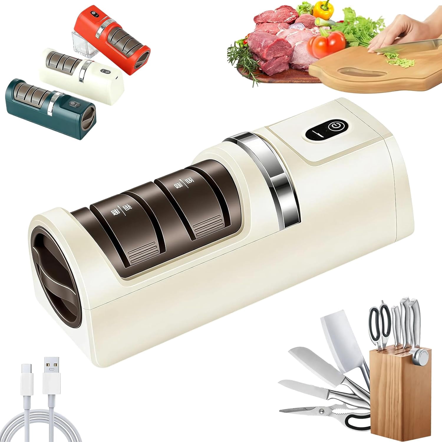 Automatic Kitchen Knife Sharpener, 2026 New Upgraded Electric Knife Sharpener, USB Rechargeable Cordless 3-Stage Professional Tool with Double-Sided Sharpening Stone, for All Knives & Scissors