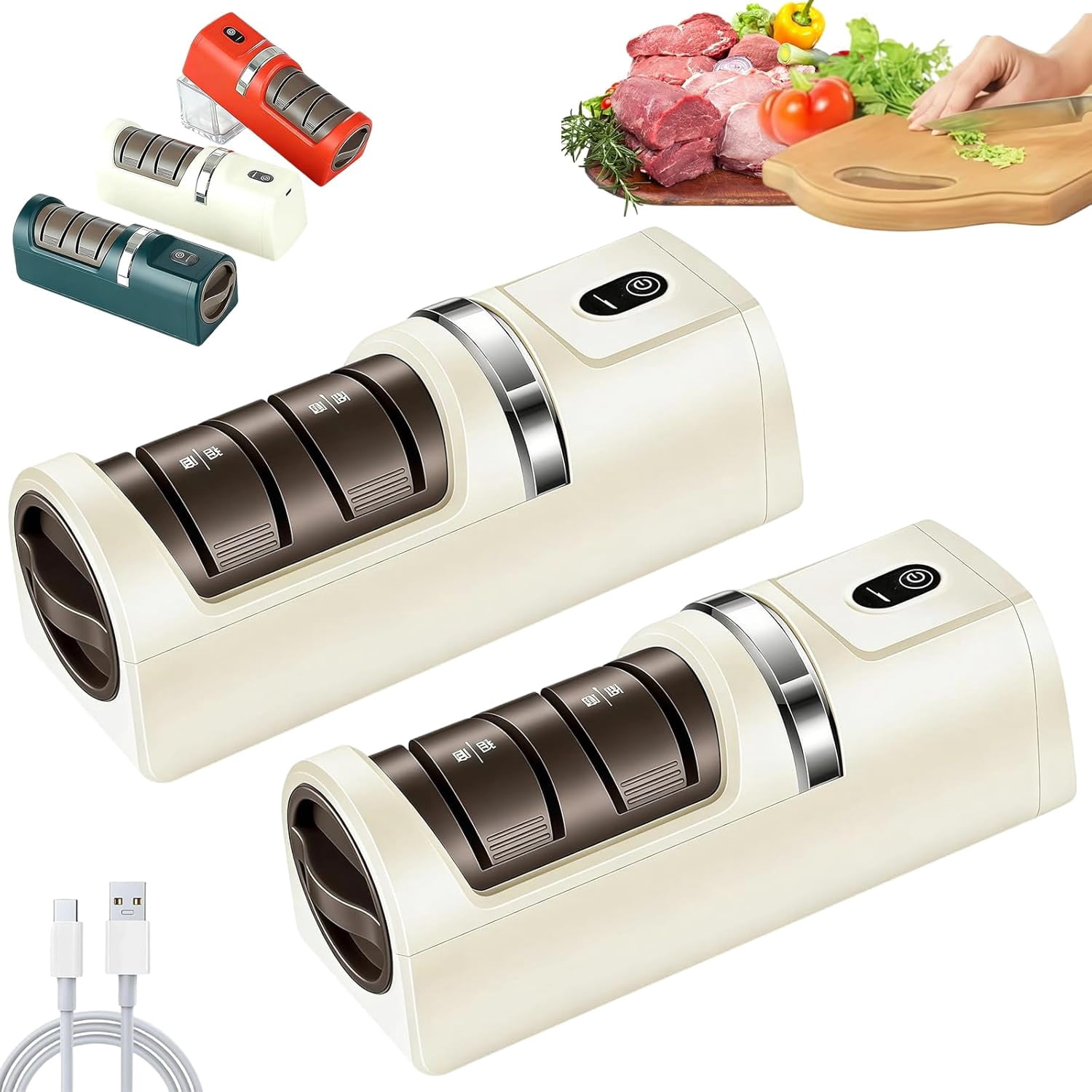 Automatic Kitchen Knife Sharpener, 2026 New Upgraded Electric Knife Sharpener, USB Rechargeable Cordless 3-Stage Professional Tool with Double-Sided Sharpening Stone, for All Knives & Scissors