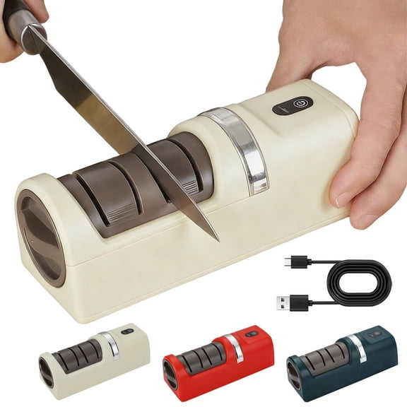 Automatic Kitchen Knife Sharpener, 2026 New Upgraded Electric Knife Sharpener, USB Rechargeable Cordless 3-Stage Professional Tool with Double-Sided Sharpening Stone