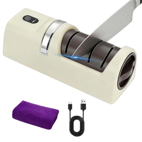 Automatic Kitchen Knife Sharpener, Cordless Electric Double Sided Knife Sharpener for Kitchen, Works with Chef, Utility & Fruit Knives