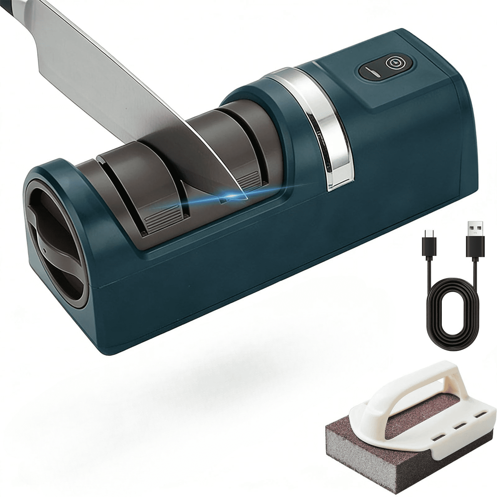 Automatic Kitchen Knife Sharpener, Professional Electric Knife Sharpener, 100-Percent Diamond Abrasives and Precision Angle Guides for Straight Edge, 2-Stage