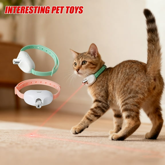 Automatic Laser Collar Cat Toy - Upgraded version of laser cat toy, equipped with flash and long press mode, 8-12 inch bendable collar, 41° angle adjustment, free your hands (Pink)