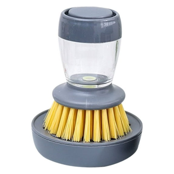 Automatic Liquid Filling Dish Brush with Soap Dispenser, Vertical Press Pot Washing Brush with Drip Tray, Nylon Bristles Scrubber for Non-Stick Cookware, Kitchen Sink Cleaning Tool for Home