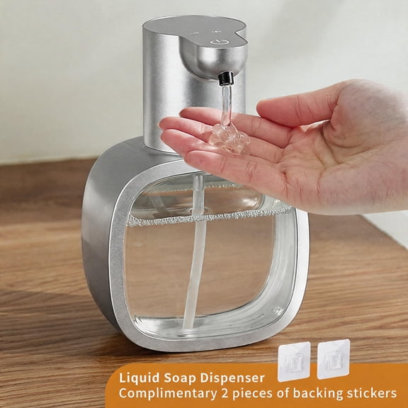 Automatic Liquid Soap Dispenser, 17oz/500ml Touchless Rechargeable with 4-Level Adjustable & IPX5 Waterproof - Level Display for Wall/Tabletop Use in Bathroom, Kitchen, Silver