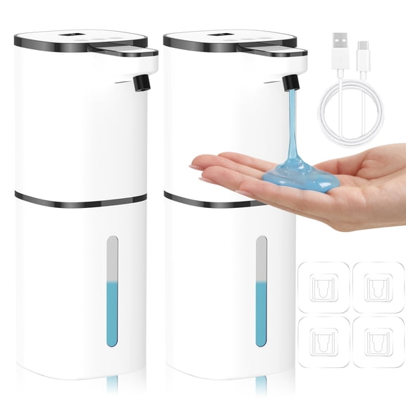 Automatic Liquid Soap Dispenser for Hand Soap & Dish Soap, 9-Level Adjustable Touchless Dispenser with LCD Display, Rechargeable 380mL, Wall Mount or Countertop Use for Kitchen Bathroom (2 Pcs)
