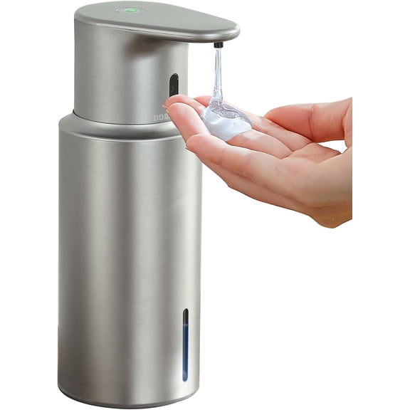 Automatic Liquid Soap Dispenser Touchless, 304 Stainless Steel Bottle Body &16.2oz/480ml Rechargeable, 3 Adjustable Liquid Levels, IPX7 Waterproof, for Kitchen Bathroom, Stainless Steel