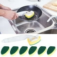 thumbnail image 1 of Automatic Liquids Cleaners Brush,9.8x2.1Inch Brush with Soap Dispenser Handle,Heavy Duty Dishs Wand with 1 Pots Brush &6 Sponge Heads,Durables and Convenient,for Kitchen,Sink,Pots Clean, 1 of 6