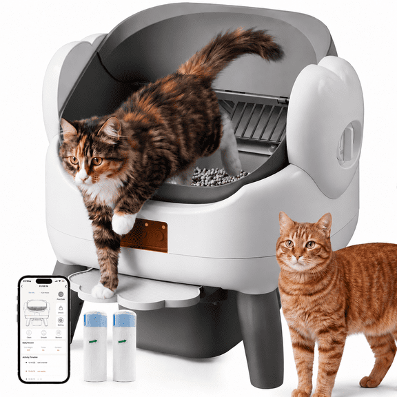 Automatic Litter Box Self Cleaning, Automatic Cat Litter Box for Multiple Cats with App Control, Open Top Self Cleaning Litter Box - Safety Protection, Easy Setup, Odor Control, Gray