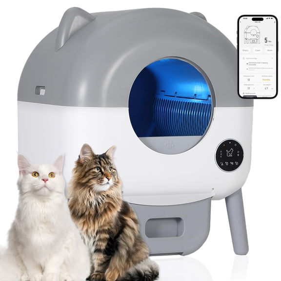Automatic Litter Box, Self Cleaning Litter Box with App Control, Large Capacity for Multiple Cats, Noise & Odor Control, Safety Sensors, Easy Maintenance with 20 pcs Trash Bag
