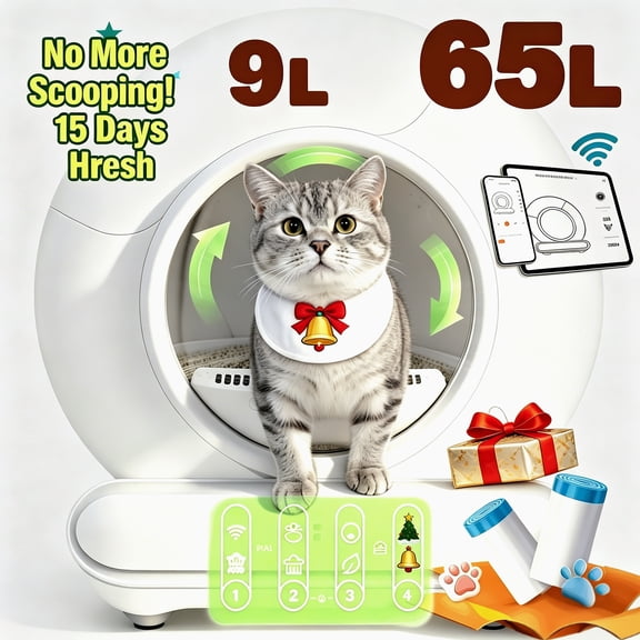 Automatic Litter Box, Upgraded Robot Self Cleaning Cat Litter Box for Multiple Cats, 65L+9L Extra Large, APP Control, Dual Safety Sensors, Odor Removal, 2 Rolls Liner Gift