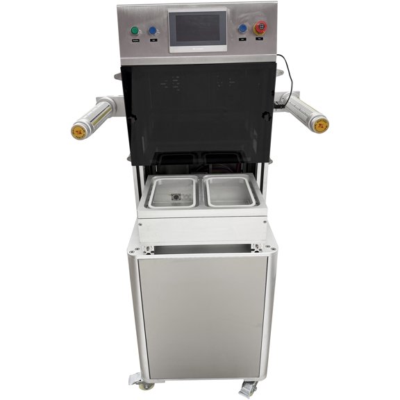 Automatic Lunch Box Packaging Machine Modified Atmosphere Takeout Meal Box Sealer 220V 2 Boxes/Time with PLC Touch Screen