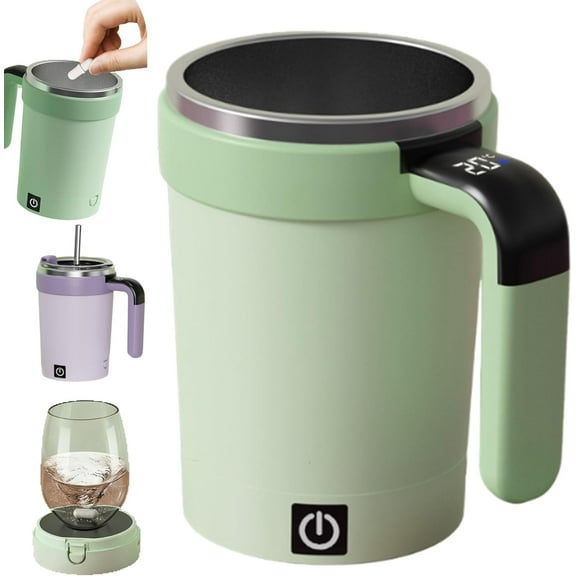 Automatic Magnetic Stirring Coffee Mug – 2025 Upgraded Self-Stirring Mug with Detachable Base, Smart Mixing Cup for Coffee, Chocolate, Milk, Tea, Portable Auto Stir Mug with Lid & Temperature Display