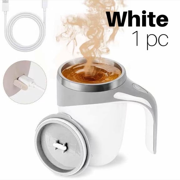 Automatic Magnetic Stirring Coffee Mug (White) Electric Self Mixing Stainless Steel Tumbler Rotating Travel Home Office Cup USB Port Hand Wash Only Holiday Gift for Men and Women Drinkware